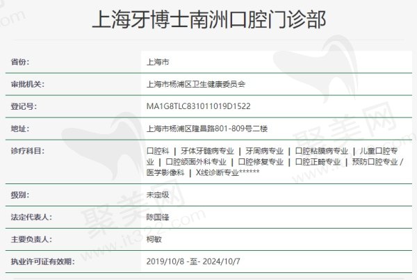 上海牙博士南洲口腔诊疗室资质