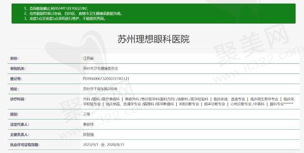 苏州理想眼科医院资质信息
