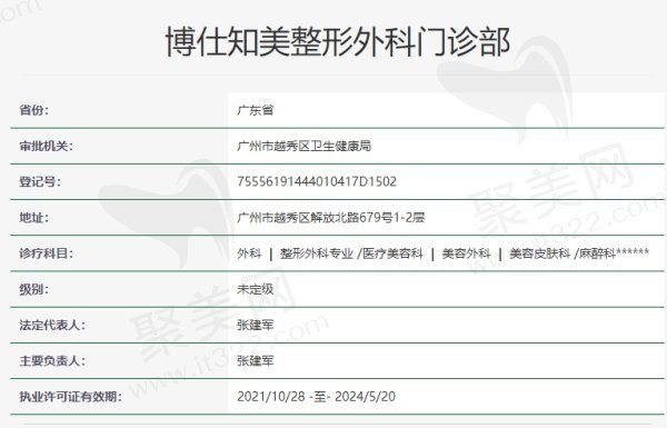 广州博仕知美整形外科门诊部资质