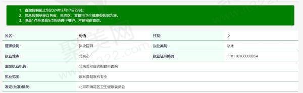 北京美尔目润视眼科医院刘怡个人资质