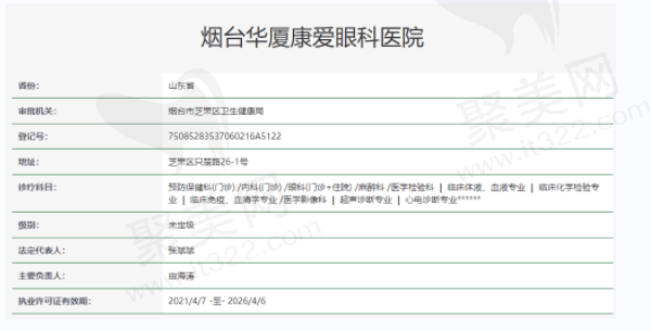 烟台华厦康爱眼科医院资质正规