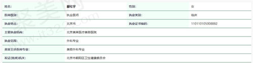 北京美莱翟红宇医生资质