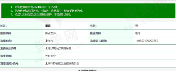 上海范锴医生资质信息
