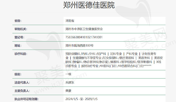 郑州医德佳医院整形科资质表