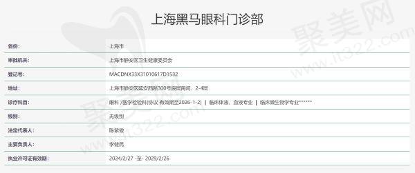 上海黑马眼科门诊部资质信息