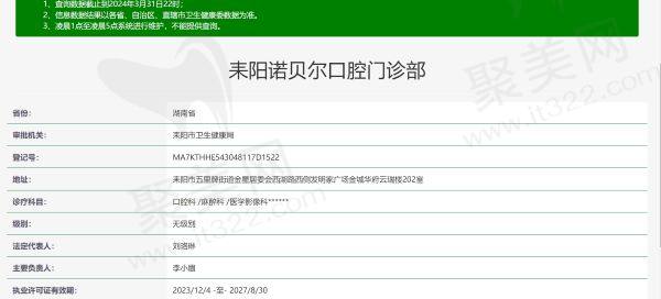 耒阳诺贝尔口腔门诊部资质信息