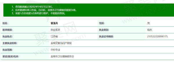 盐城艾琪儿妇产医院整形科管玉兵医生资质信息