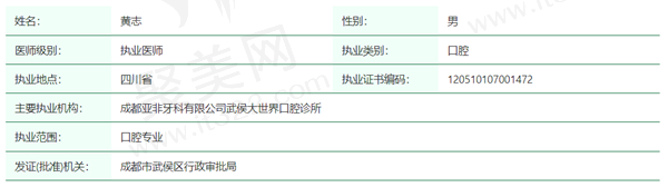 黄志医生资质