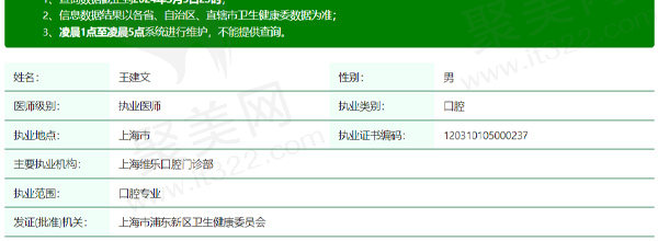 上海维乐口腔王建文医生资质信息