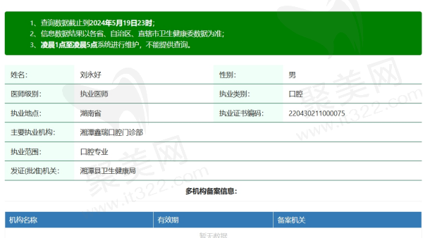 湘潭鑫瑞口腔刘永好医生资质