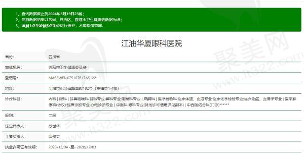江油华厦眼科医院资质信息