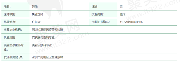 韩瑜医生资质