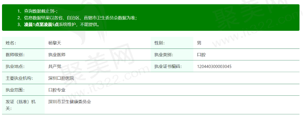 深圳尔睦口腔医院杨擎天医生资质