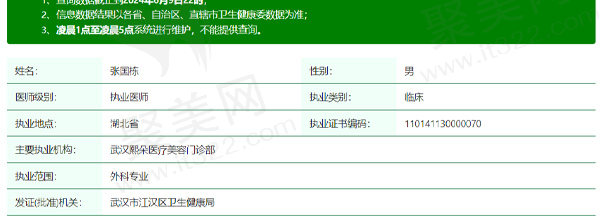 武汉熙朵医疗美容张国栋医生资质信息