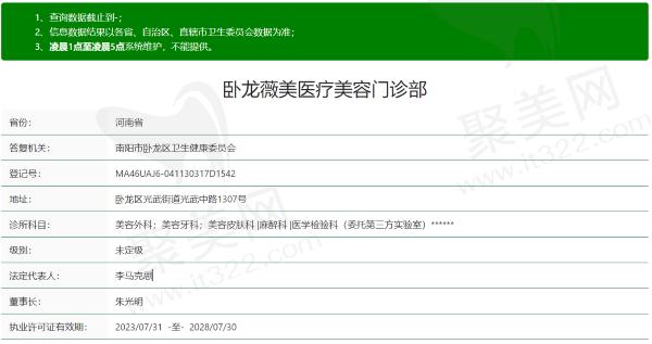 南阳卧龙薇美医疗美容门诊部资质