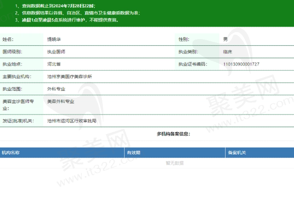 运河京美医疗美容诊所提晓华医生资质