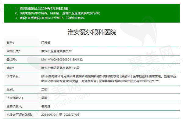 淮安爱尔眼科医院是正规经营资质