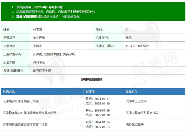 天津赫泰佳颜医疗美容孙本瑞医生资质