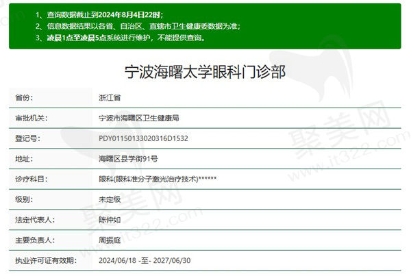 宁波海曙太学眼科门诊部资质