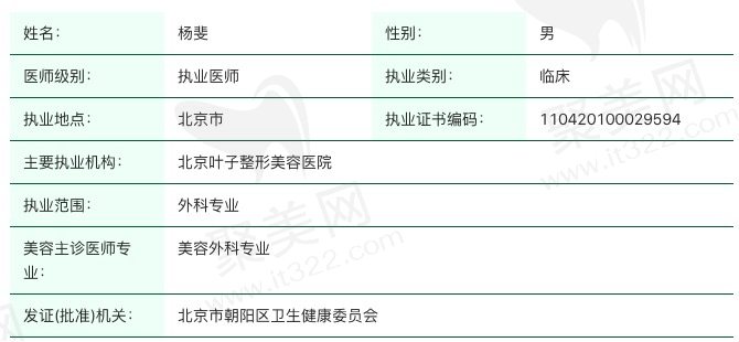 北京叶子整形美容医院杨斐医生个人简介