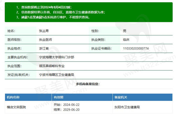 宁波海曙太学眼科门诊部张丛青资质
