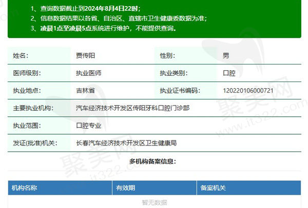 长春传阳口腔医院贾传阳医生资质
