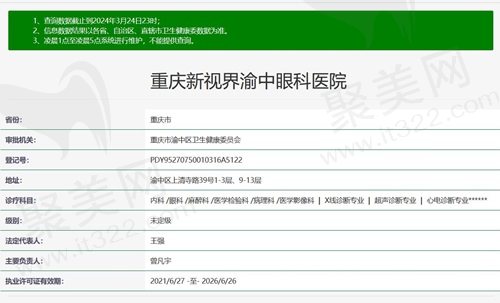 重庆新视界渝中眼科医院正规资质