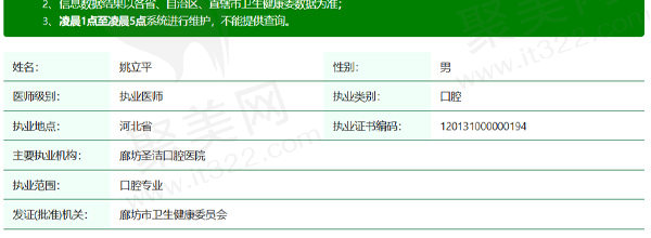 廊坊圣洁口腔医院姚立平医生资质信息