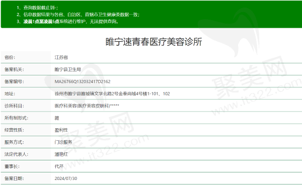 徐州睢宁速青春医疗美容诊所资质