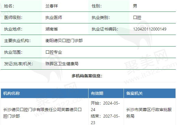 衡阳德贝口腔门诊部兰春祥医生资质正规