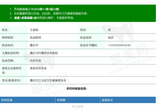 重庆当代整形王旭明资质