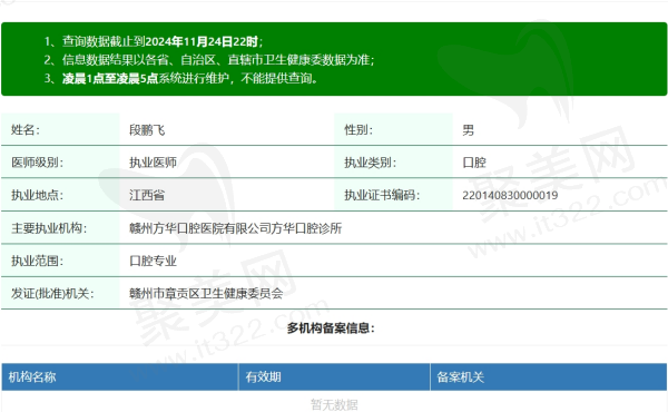 赣州方华口腔医院段鹏飞资质