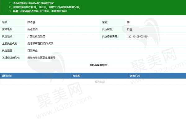 贵港牙萌萌口腔门诊部陈聪慧医生资质