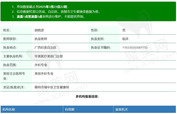 柳州华美胡晓波医生资质